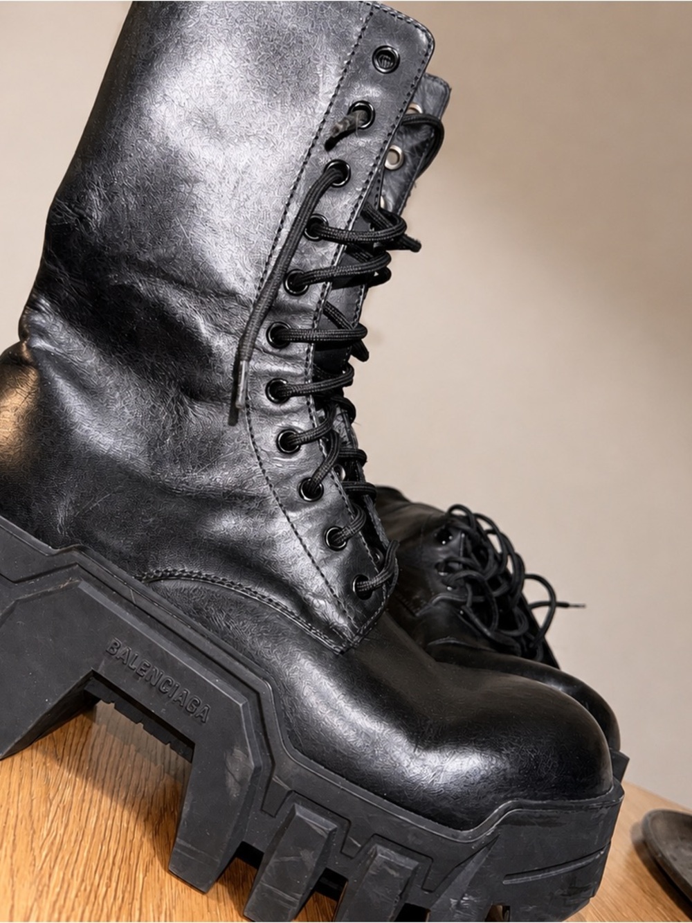 Balenciaga Black Leather Platform Lug Lace-Up Boots - Picture 5 of 10